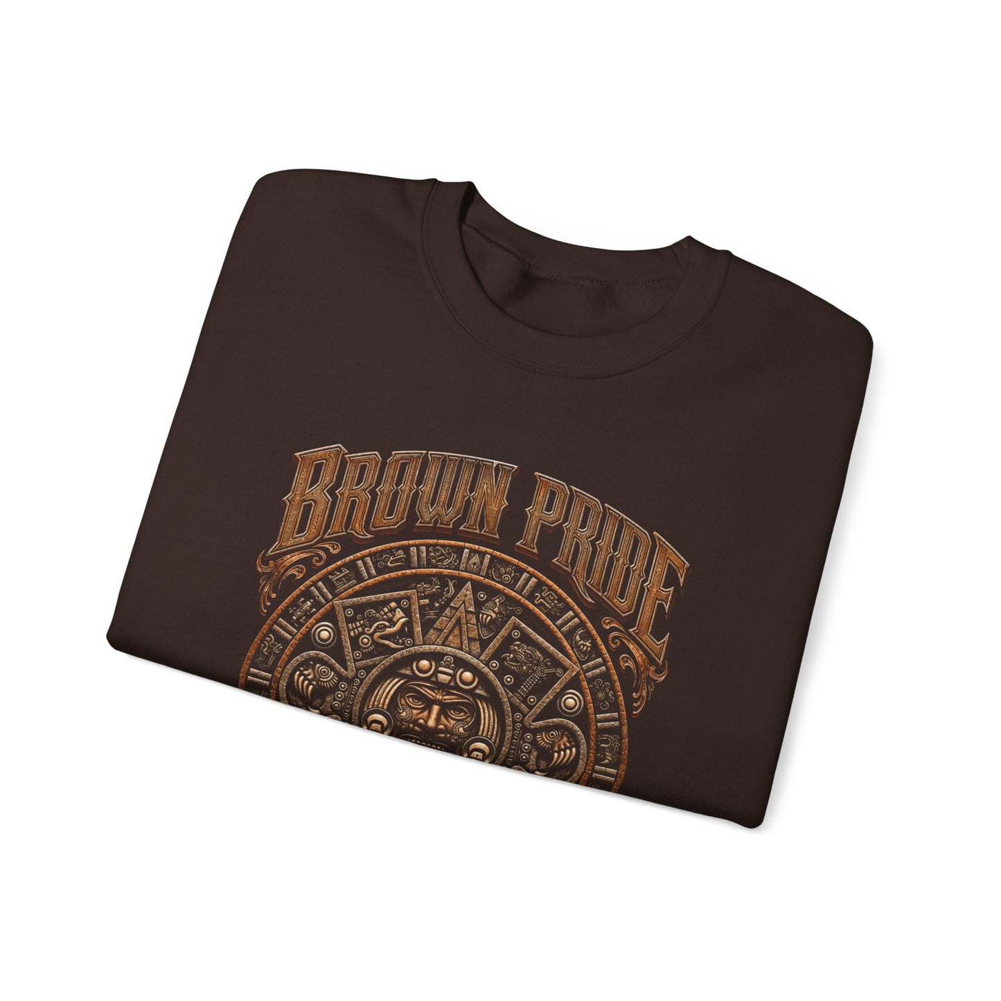Brown Pride Aztec Sun Calendar Crewneck Sweatshirt | Mayan Calendar Design