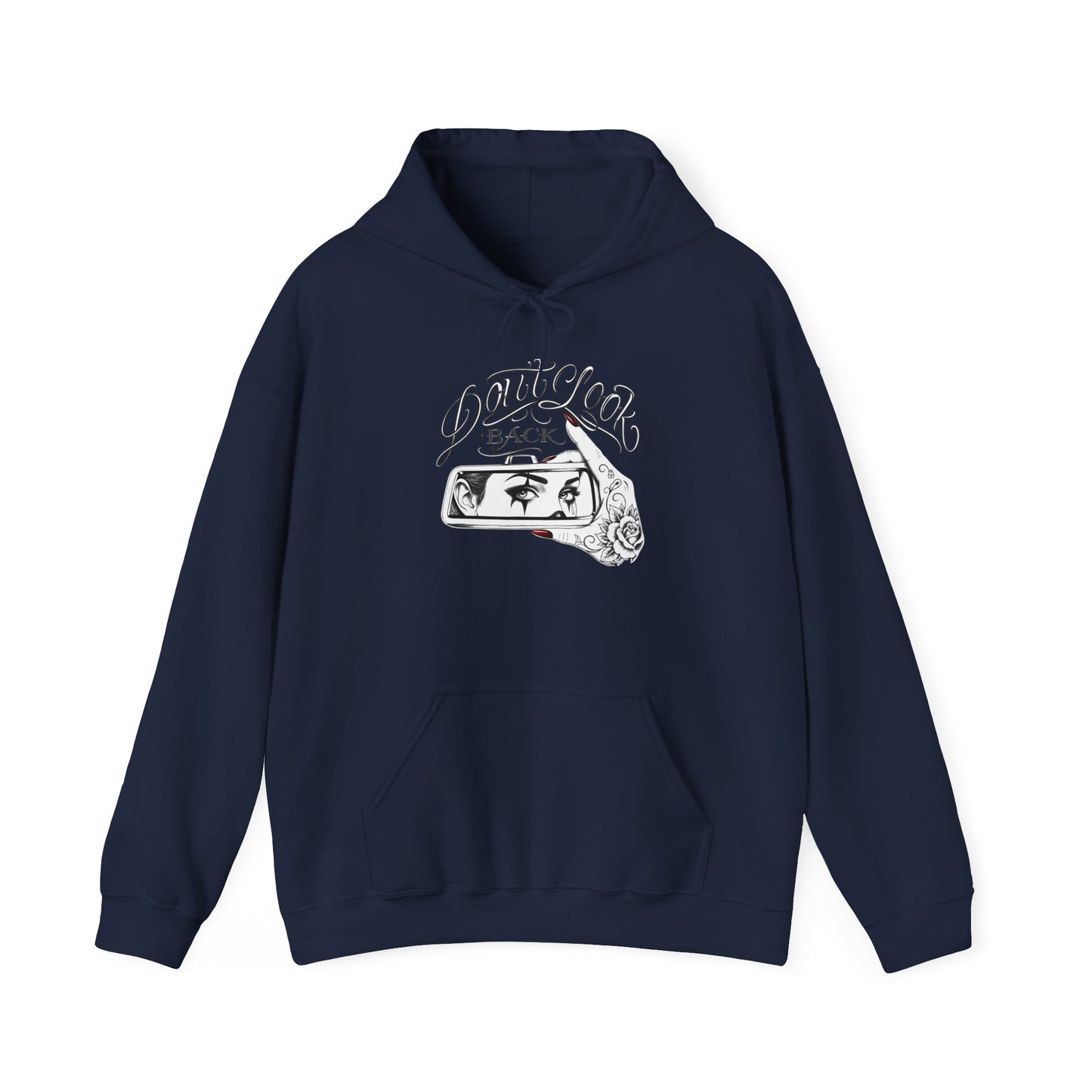 Don’t Look Back hoodie | Rearview Mirror Illustration, Rose Accent