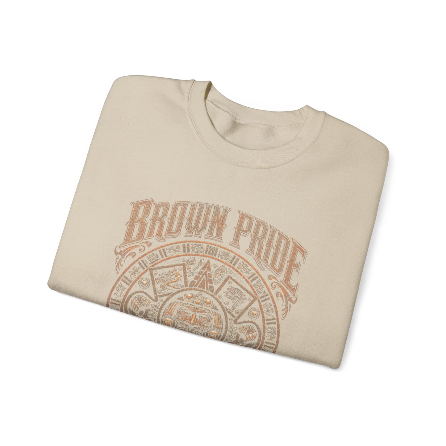 Brown Pride Aztec Sun Calendar Crewneck Sweatshirt | Mayan Calendar Design