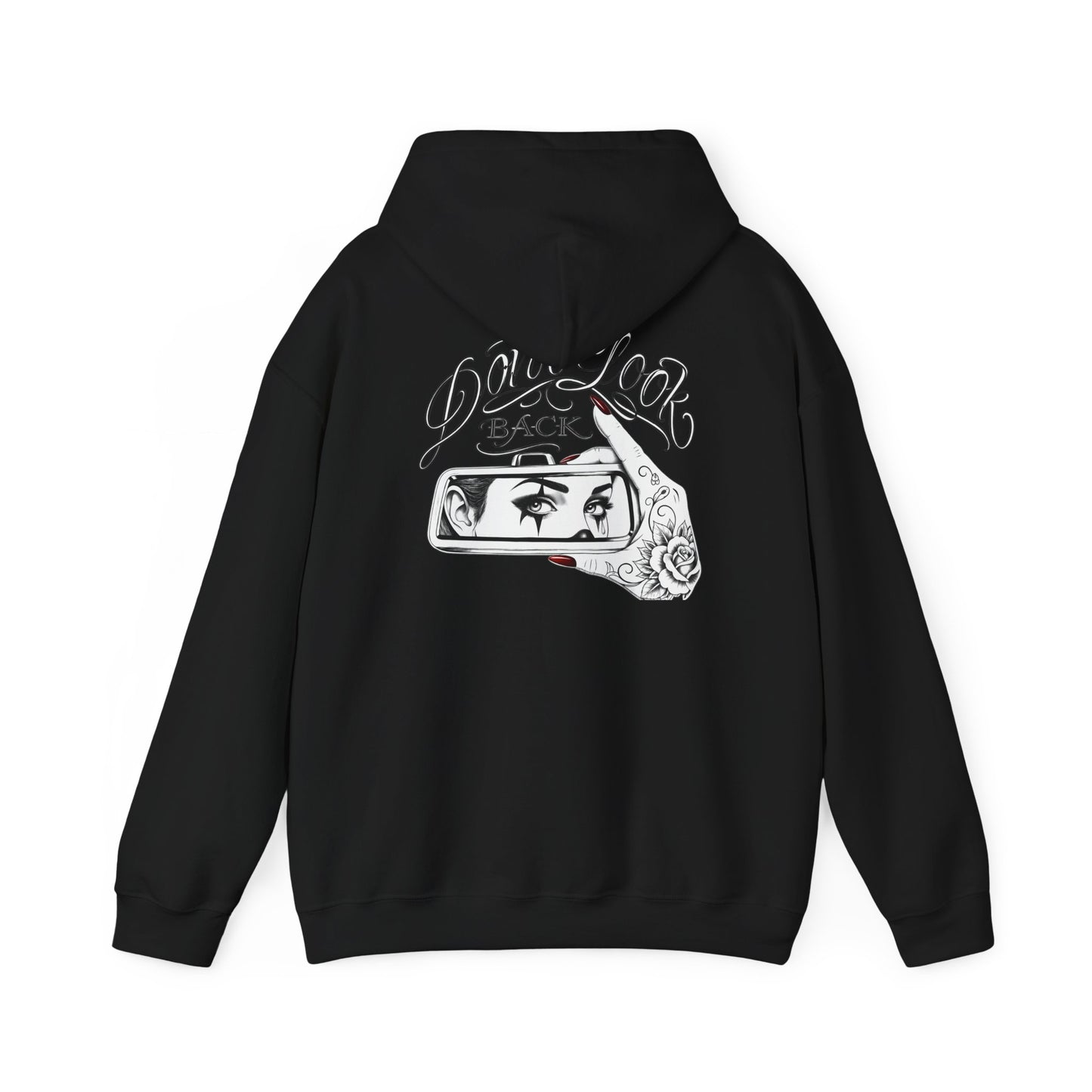 Don’t Look Back hoodie | Rearview Mirror Illustration, Rose Accent