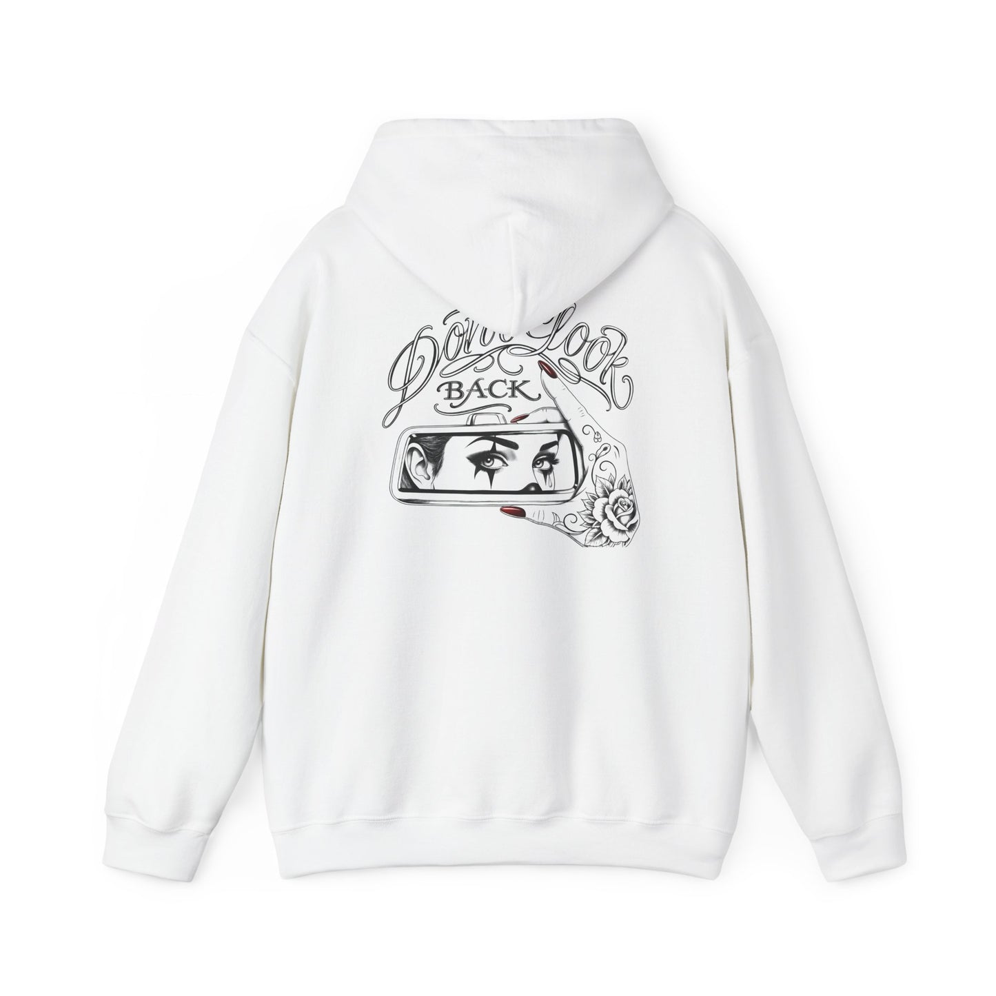 Don’t Look Back hoodie | Rearview Mirror Illustration, Rose Accent