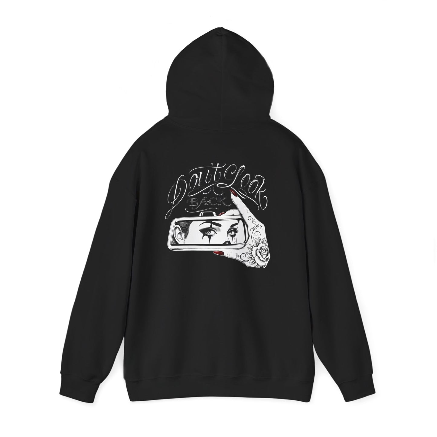 Don’t Look Back hoodie | Rearview Mirror Illustration, Rose Accent