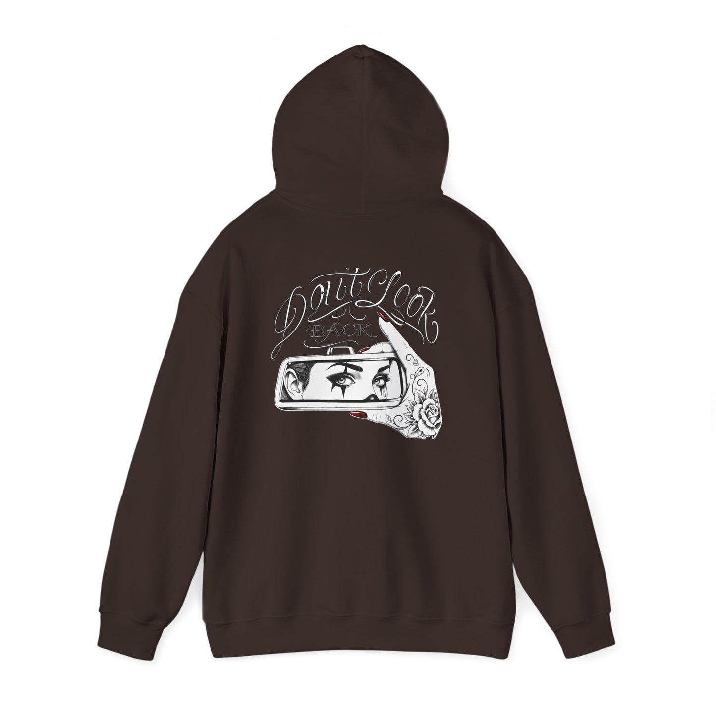 Don’t Look Back hoodie | Rearview Mirror Illustration, Rose Accent