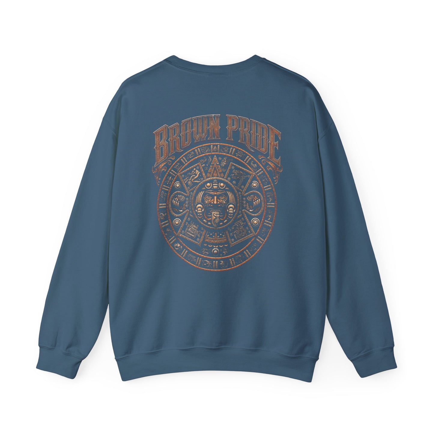 Brown Pride Aztec Sun Calendar Crewneck Sweatshirt | Mayan Calendar Design