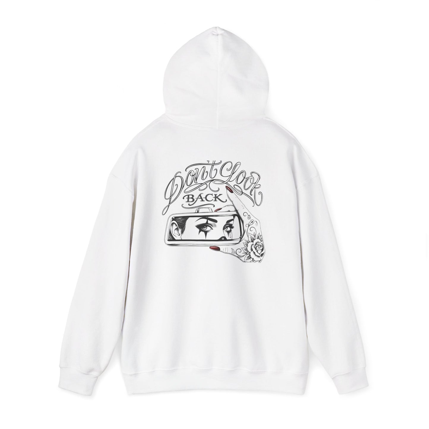 Don’t Look Back hoodie | Rearview Mirror Illustration, Rose Accent
