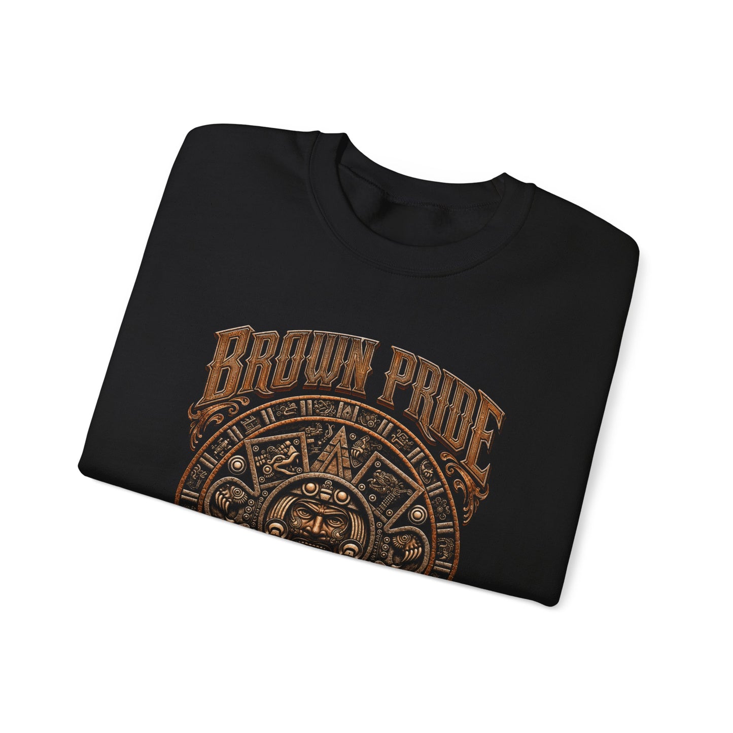 Brown Pride Aztec Sun Calendar Crewneck Sweatshirt | Mayan Calendar Design