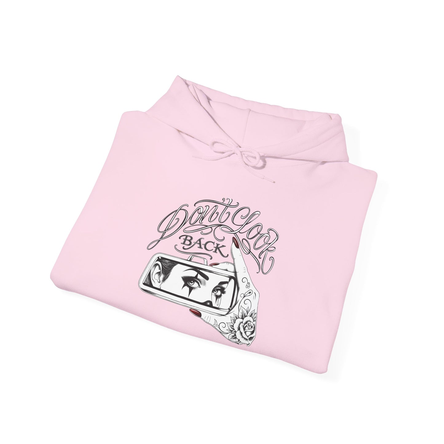 Don’t Look Back hoodie | Rearview Mirror Illustration, Rose Accent