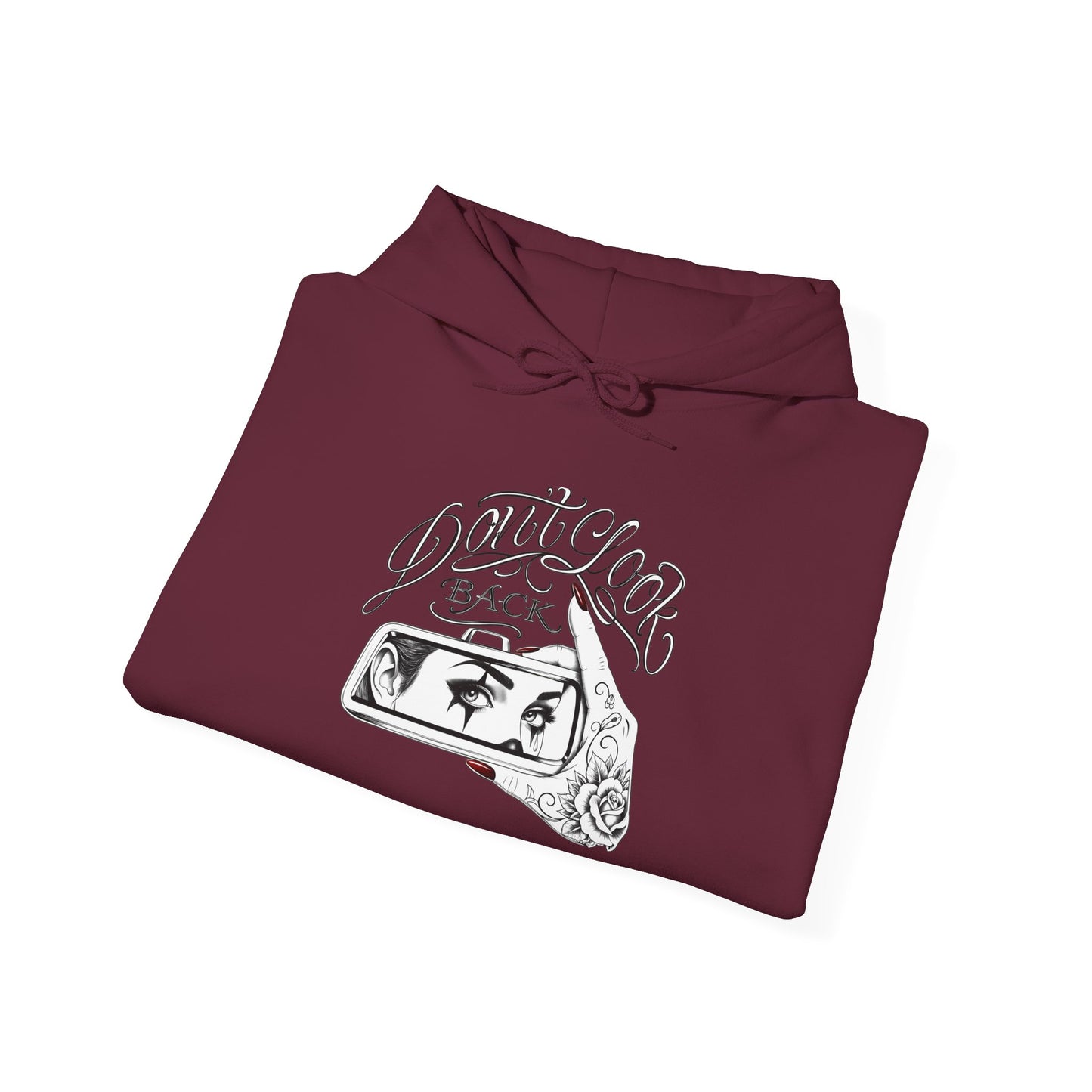 Don’t Look Back hoodie | Rearview Mirror Illustration, Rose Accent