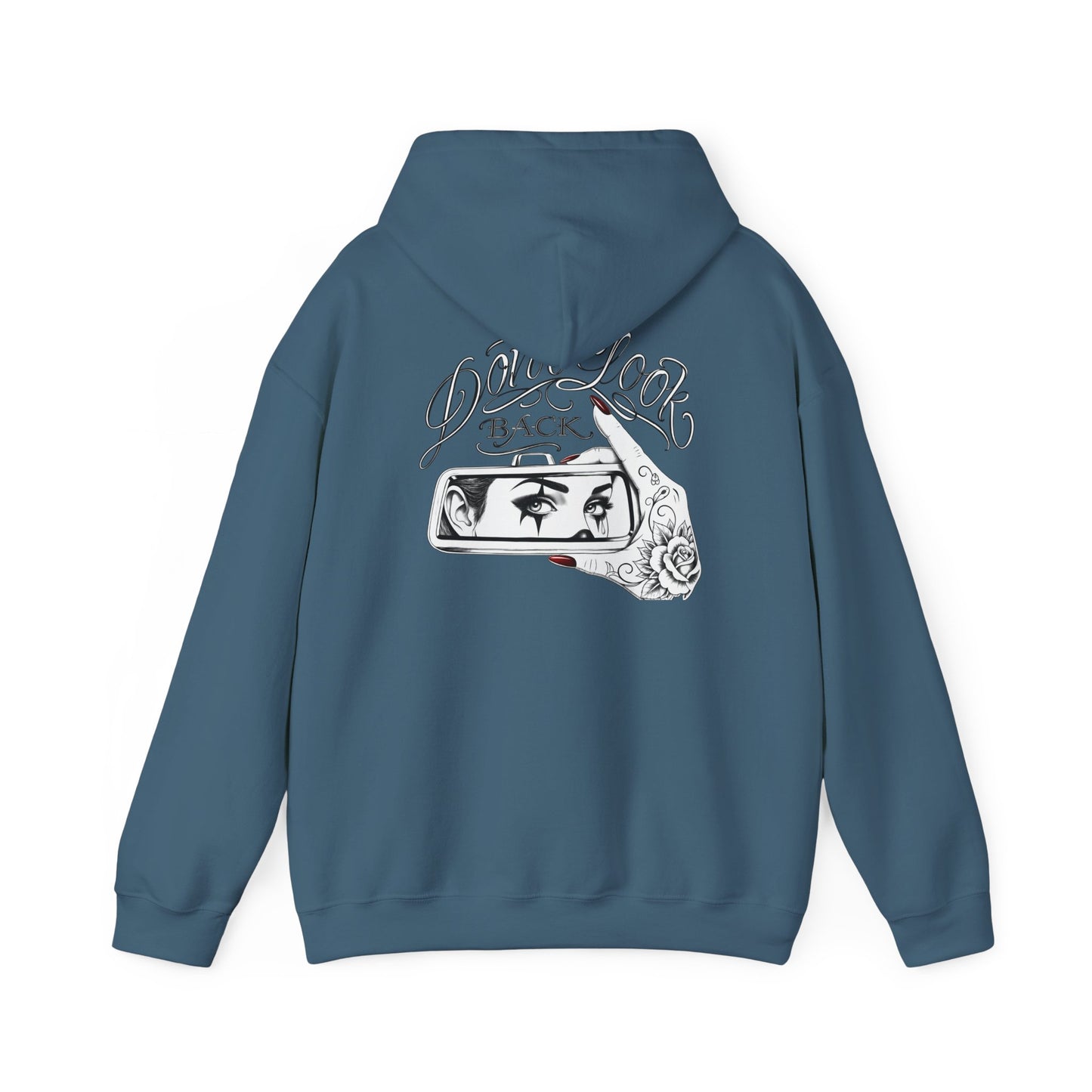 Don’t Look Back hoodie | Rearview Mirror Illustration, Rose Accent