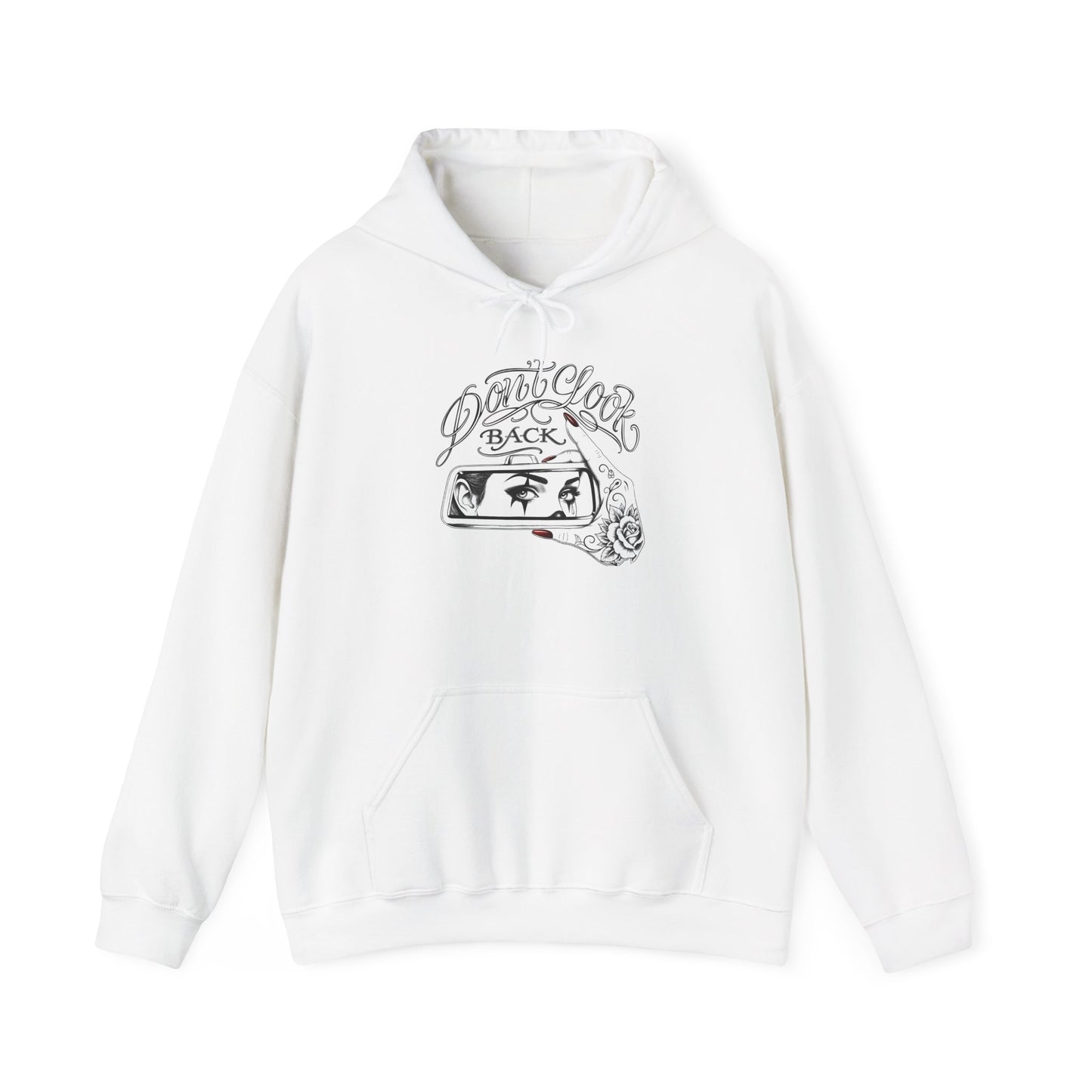 Don’t Look Back hoodie | Rearview Mirror Illustration, Rose Accent