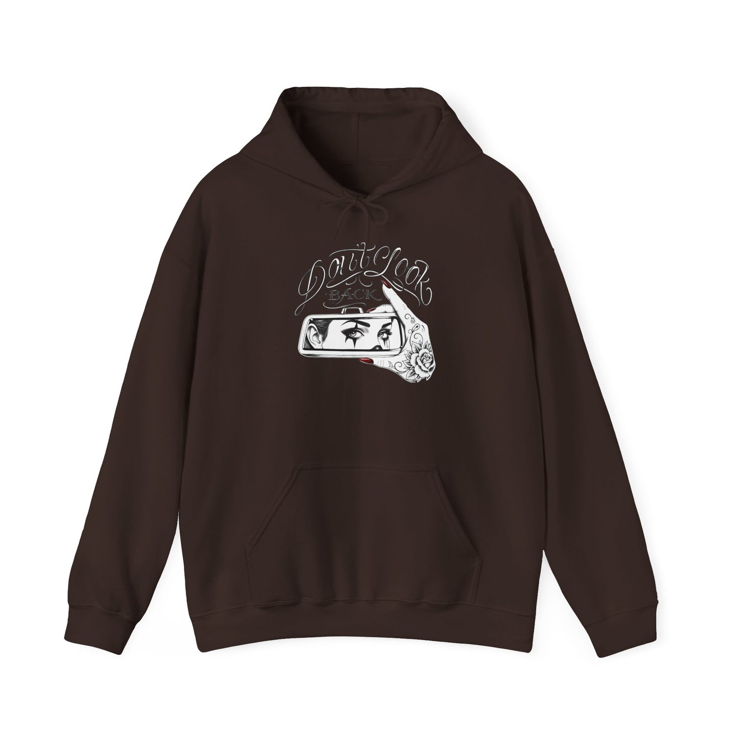 Don’t Look Back hoodie | Rearview Mirror Illustration, Rose Accent