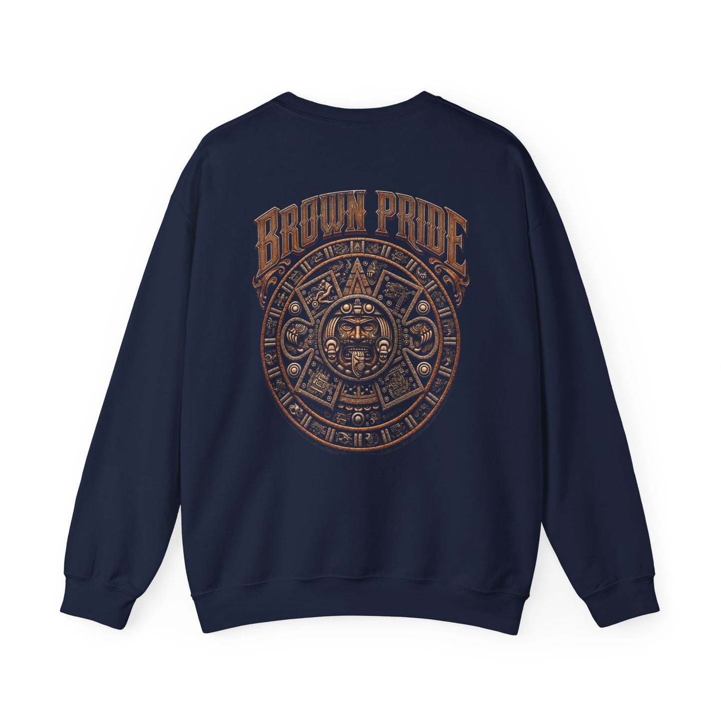 Brown Pride Aztec Sun Calendar Crewneck Sweatshirt | Mayan Calendar Design