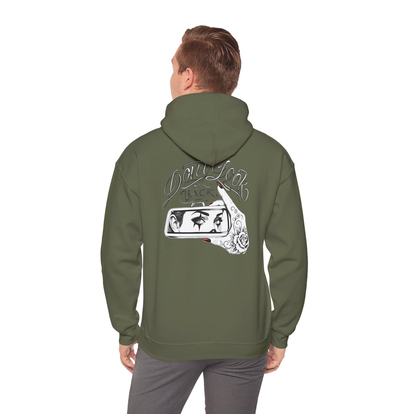 Don’t Look Back hoodie | Rearview Mirror Illustration, Rose Accent