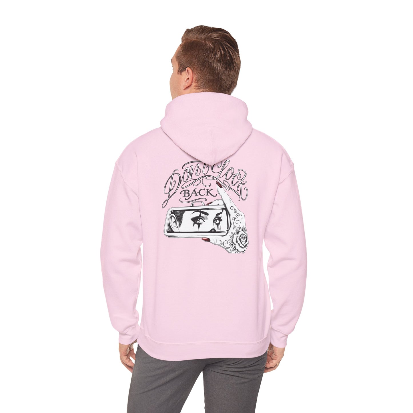 Don’t Look Back hoodie | Rearview Mirror Illustration, Rose Accent
