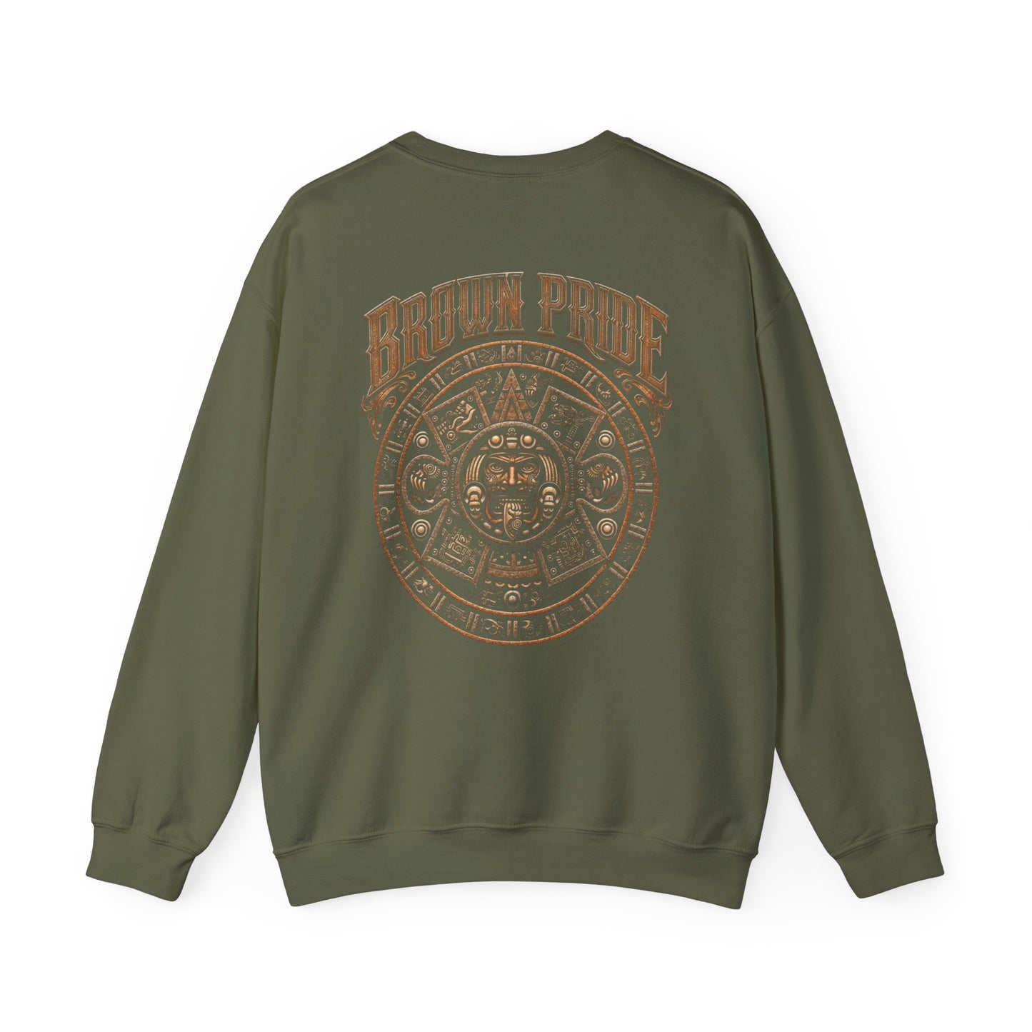 Brown Pride Aztec Sun Calendar Crewneck Sweatshirt | Mayan Calendar Design