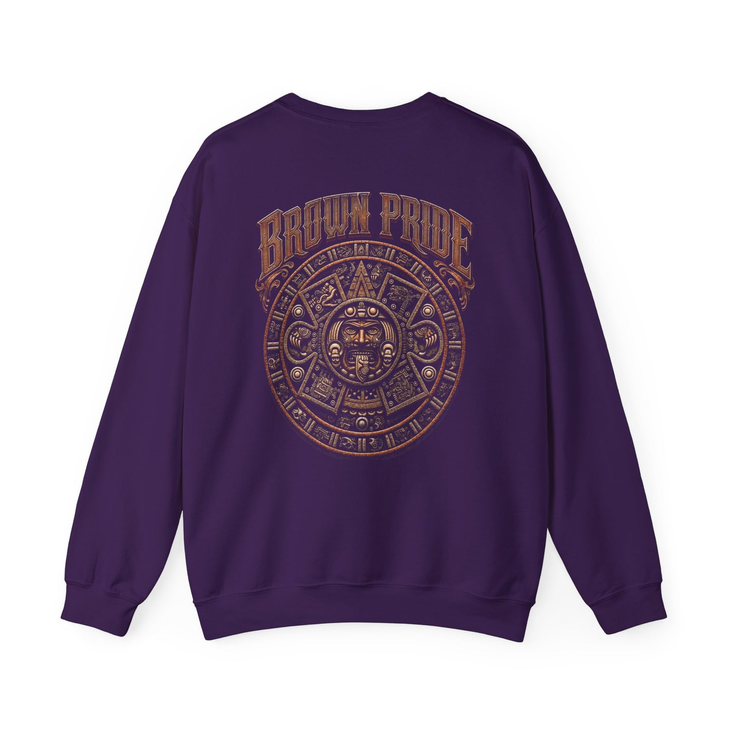 Brown Pride Aztec Sun Calendar Crewneck Sweatshirt | Mayan Calendar Design