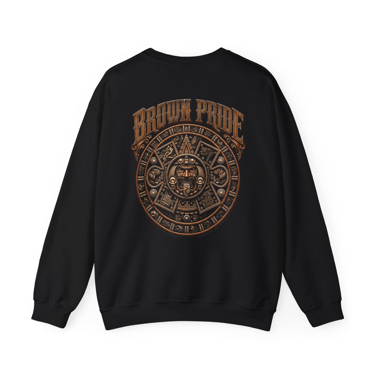 Brown Pride Aztec Sun Calendar Crewneck Sweatshirt | Mayan Calendar Design