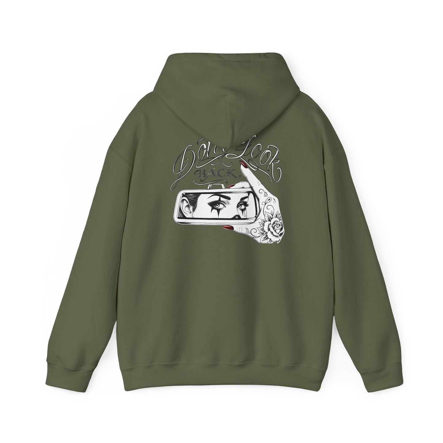 Don’t Look Back hoodie | Rearview Mirror Illustration, Rose Accent