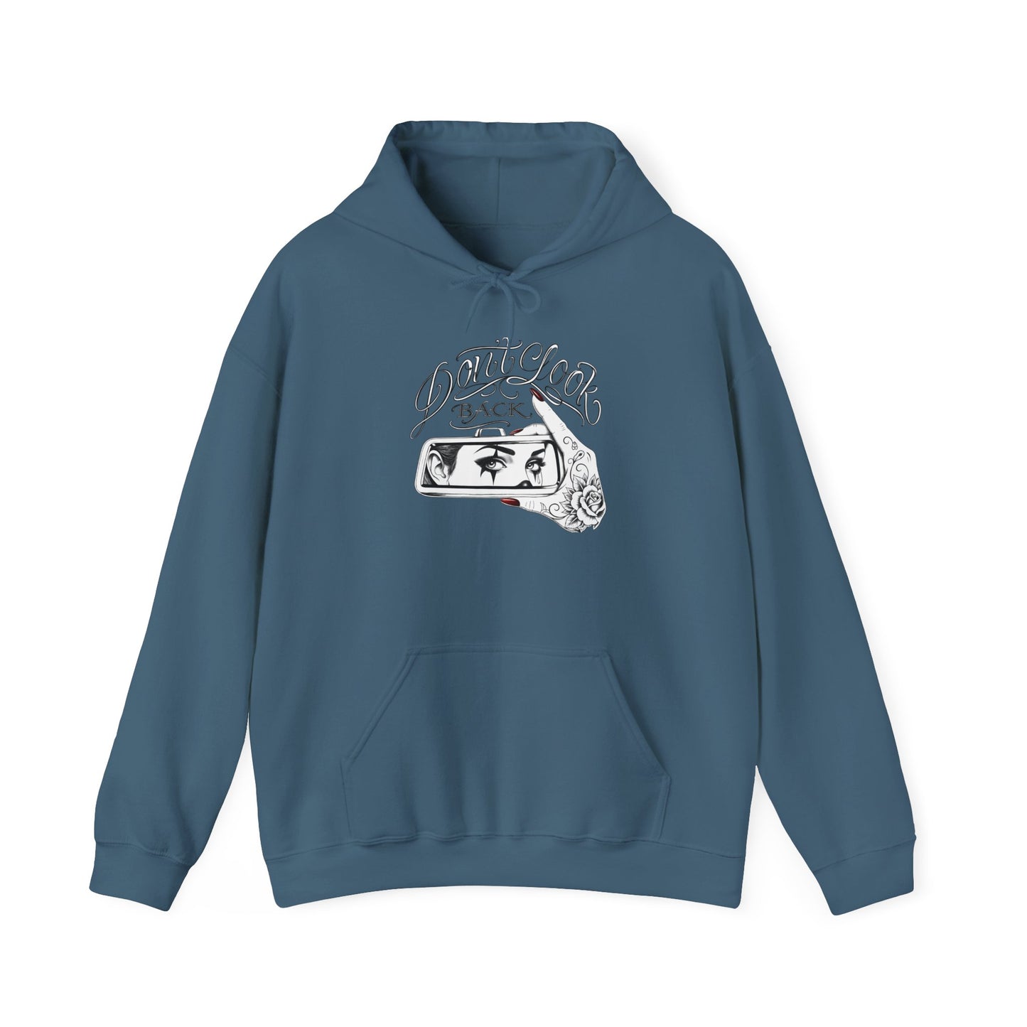 Don’t Look Back hoodie | Rearview Mirror Illustration, Rose Accent