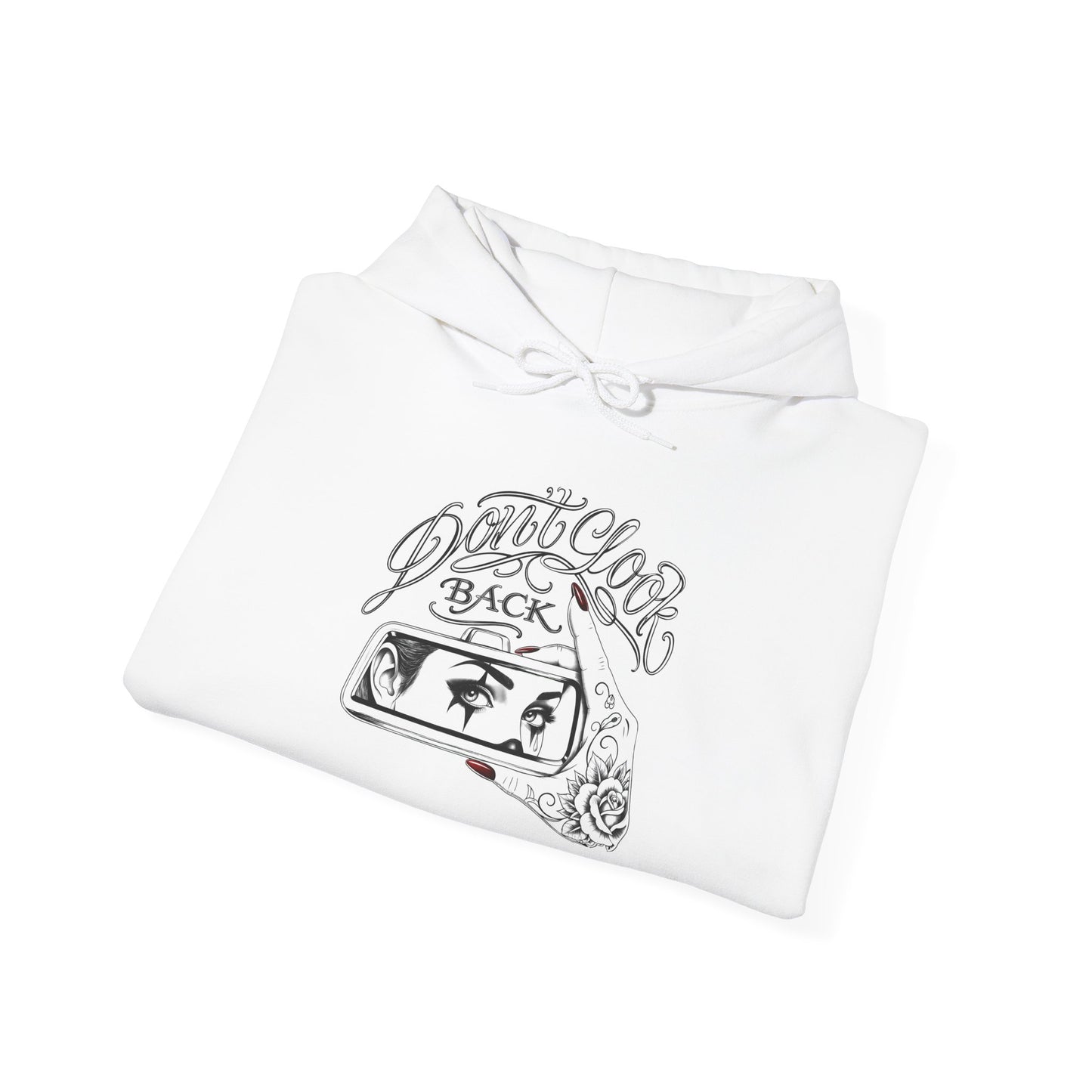 Don’t Look Back hoodie | Rearview Mirror Illustration, Rose Accent