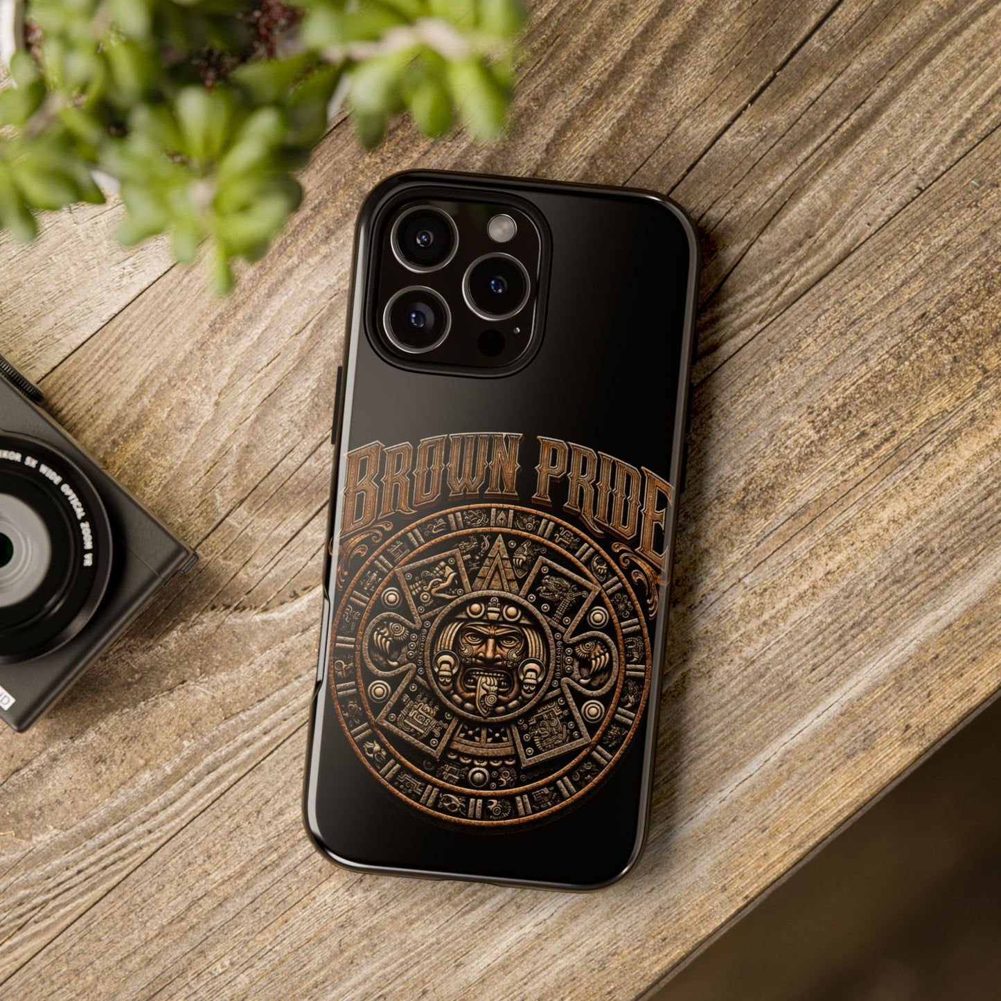 Brown Pride Aztec Calendar Illustration Phone Case | Protective Tough Case