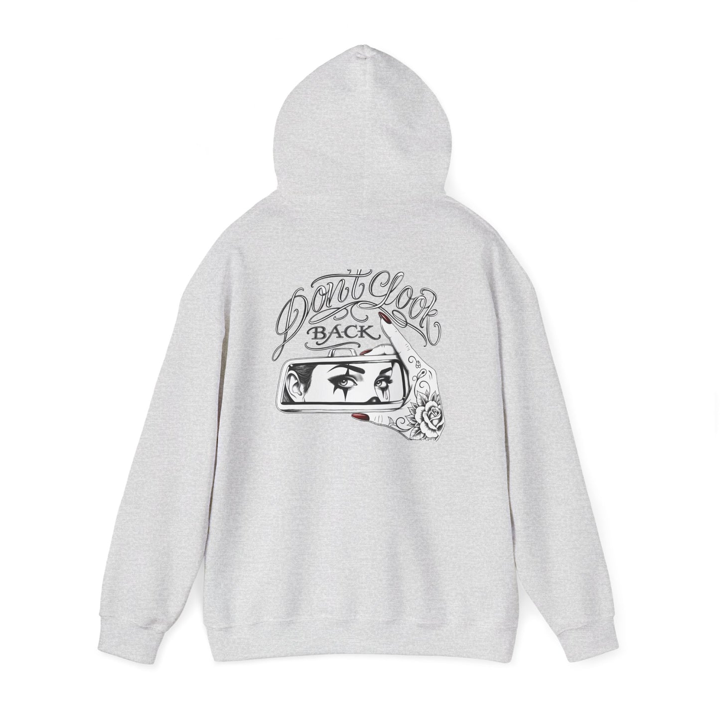 Don’t Look Back hoodie | Rearview Mirror Illustration, Rose Accent