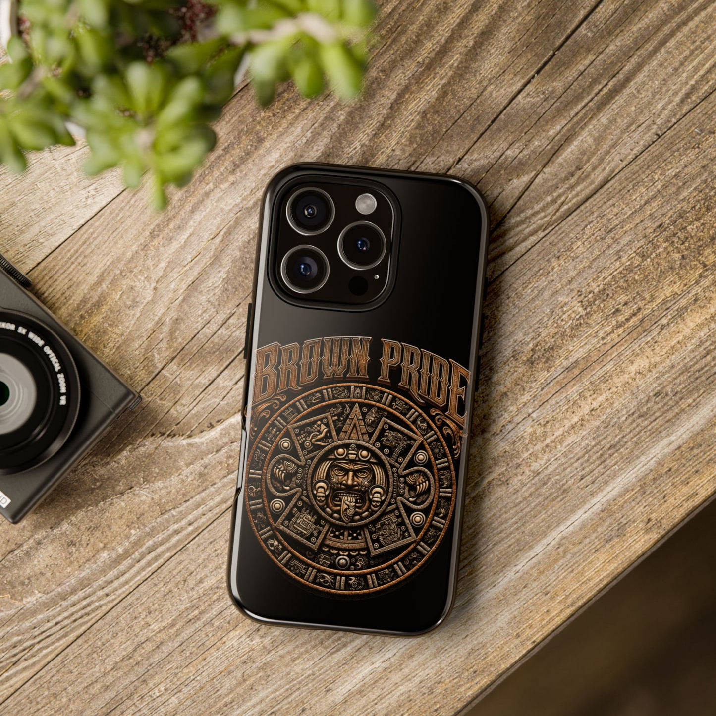 Brown Pride Aztec Calendar Illustration Phone Case | Protective Tough Case