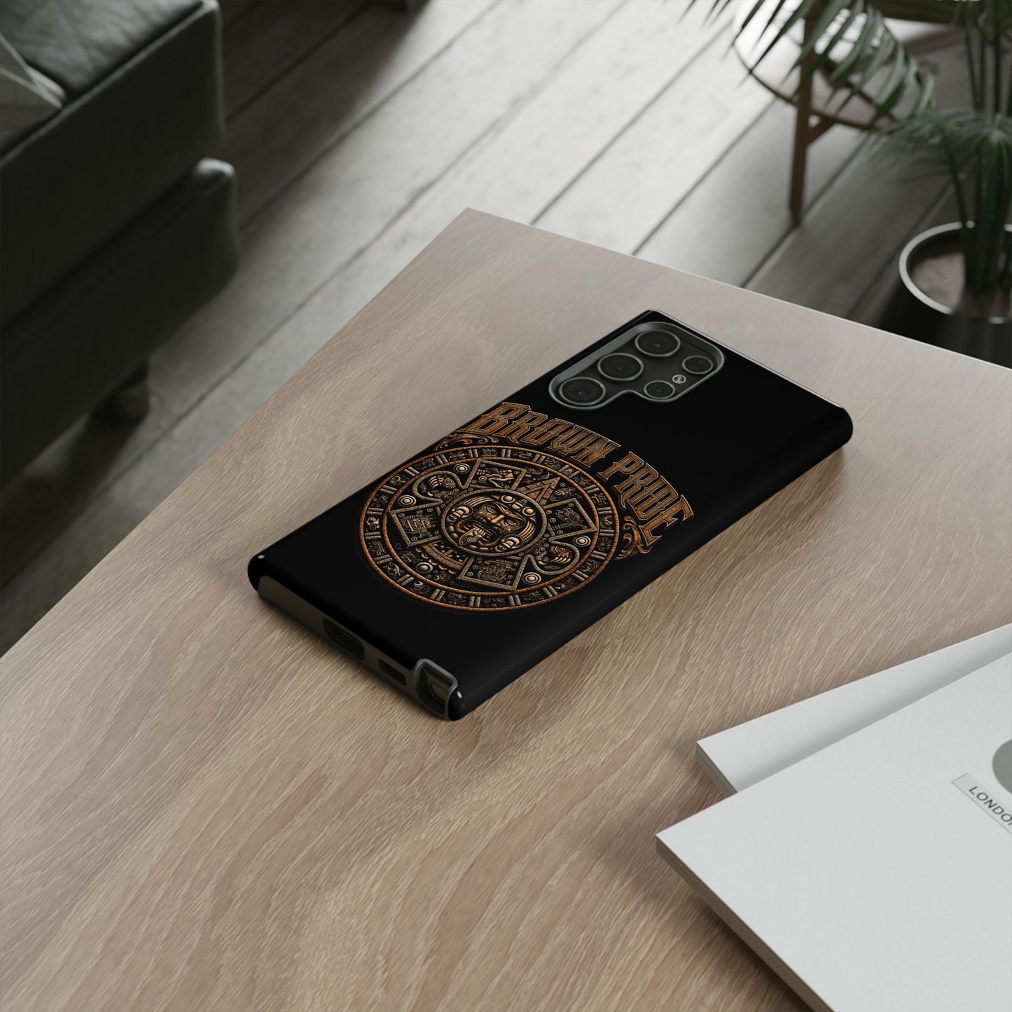 Brown Pride Aztec Calendar Illustration Phone Case | Protective Tough Case