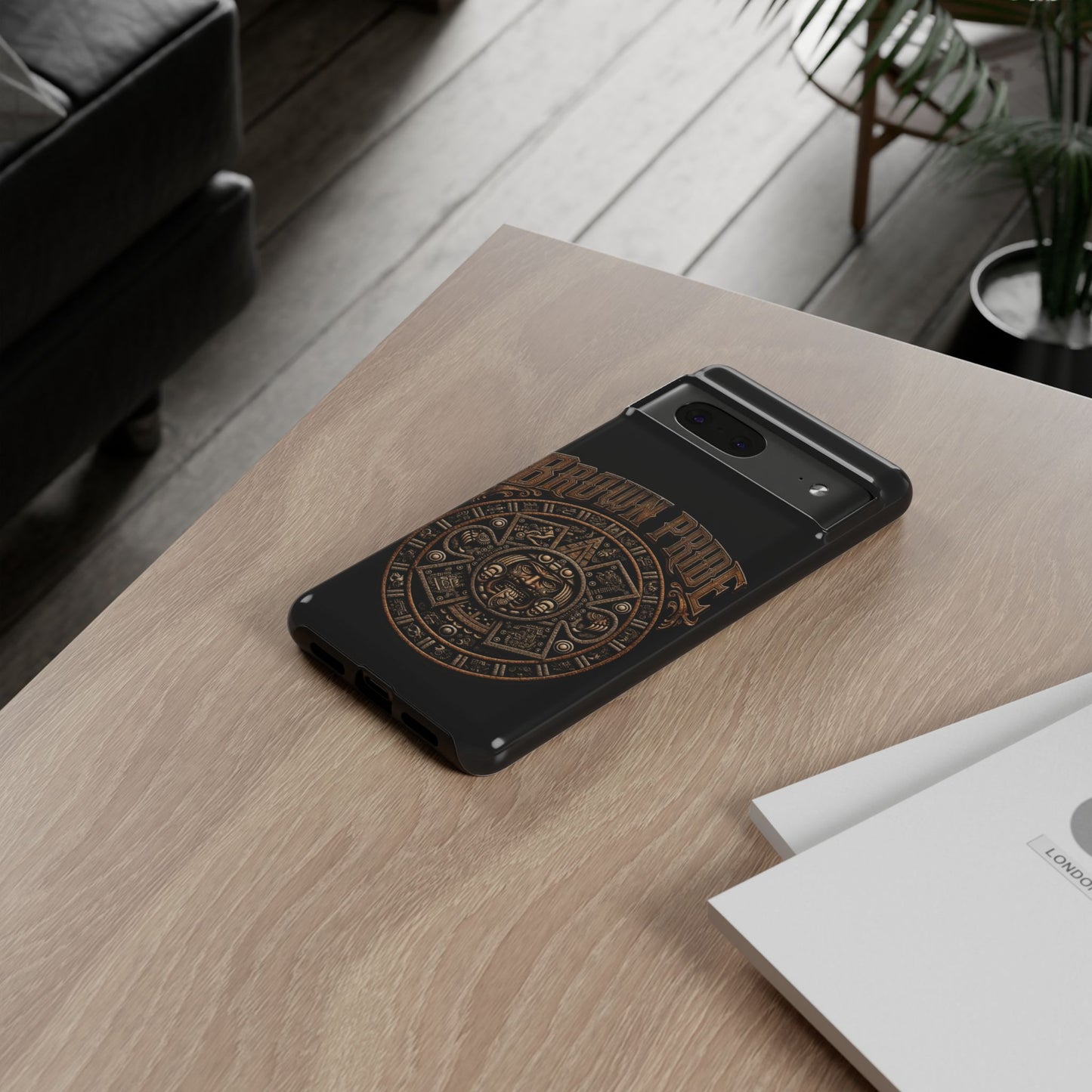Brown Pride Aztec Calendar Illustration Phone Case | Protective Tough Case