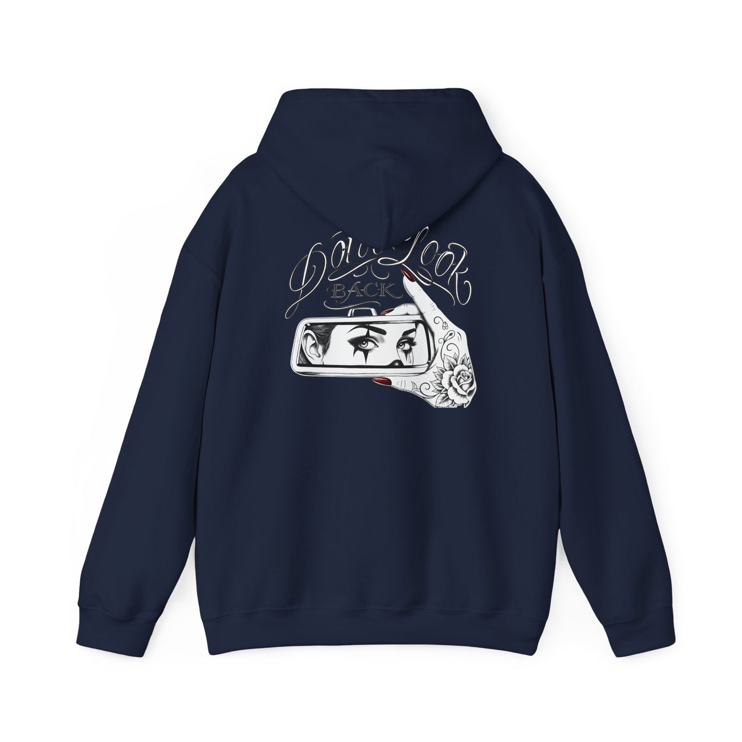 Don’t Look Back hoodie | Rearview Mirror Illustration, Rose Accent