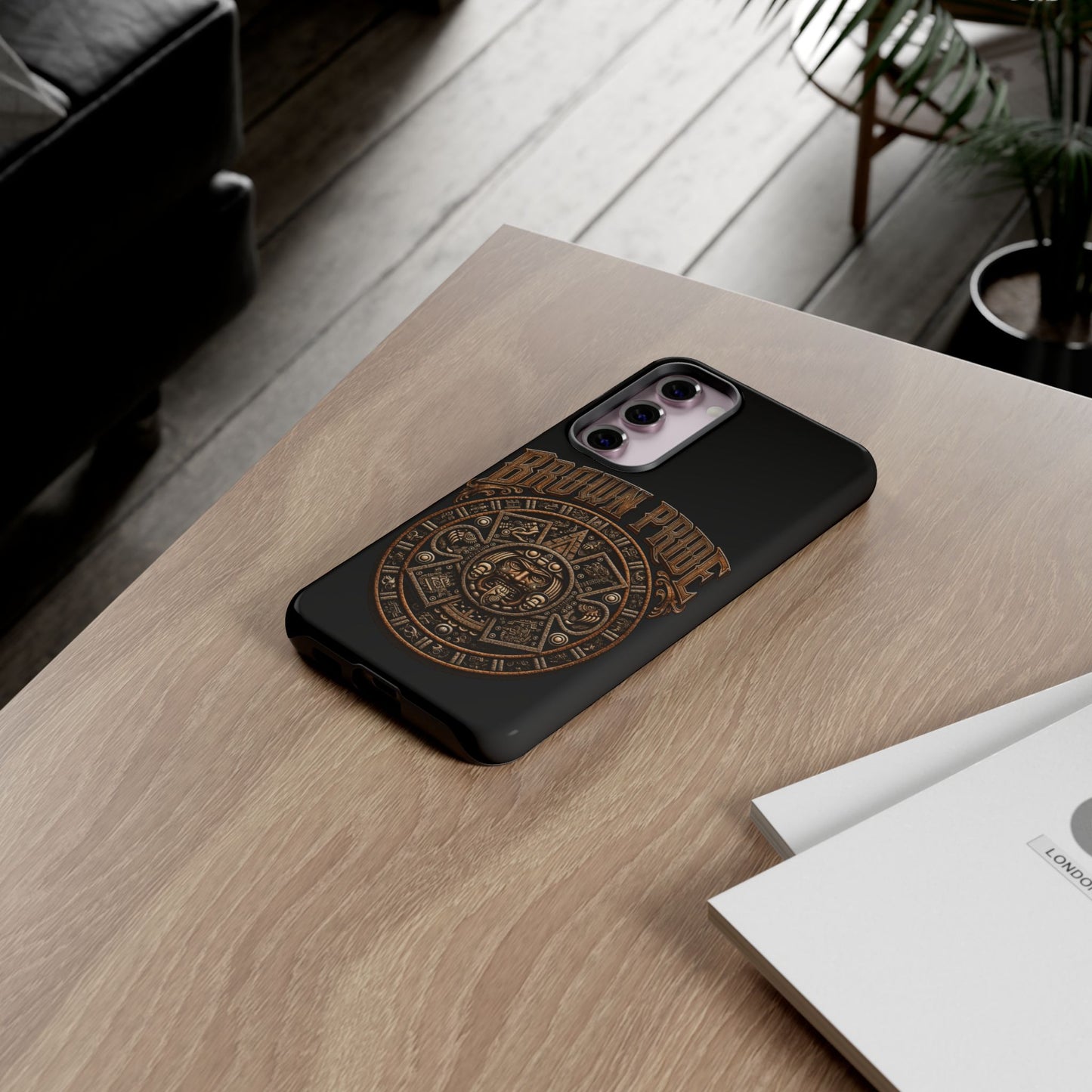 Brown Pride Aztec Calendar Illustration Phone Case | Protective Tough Case
