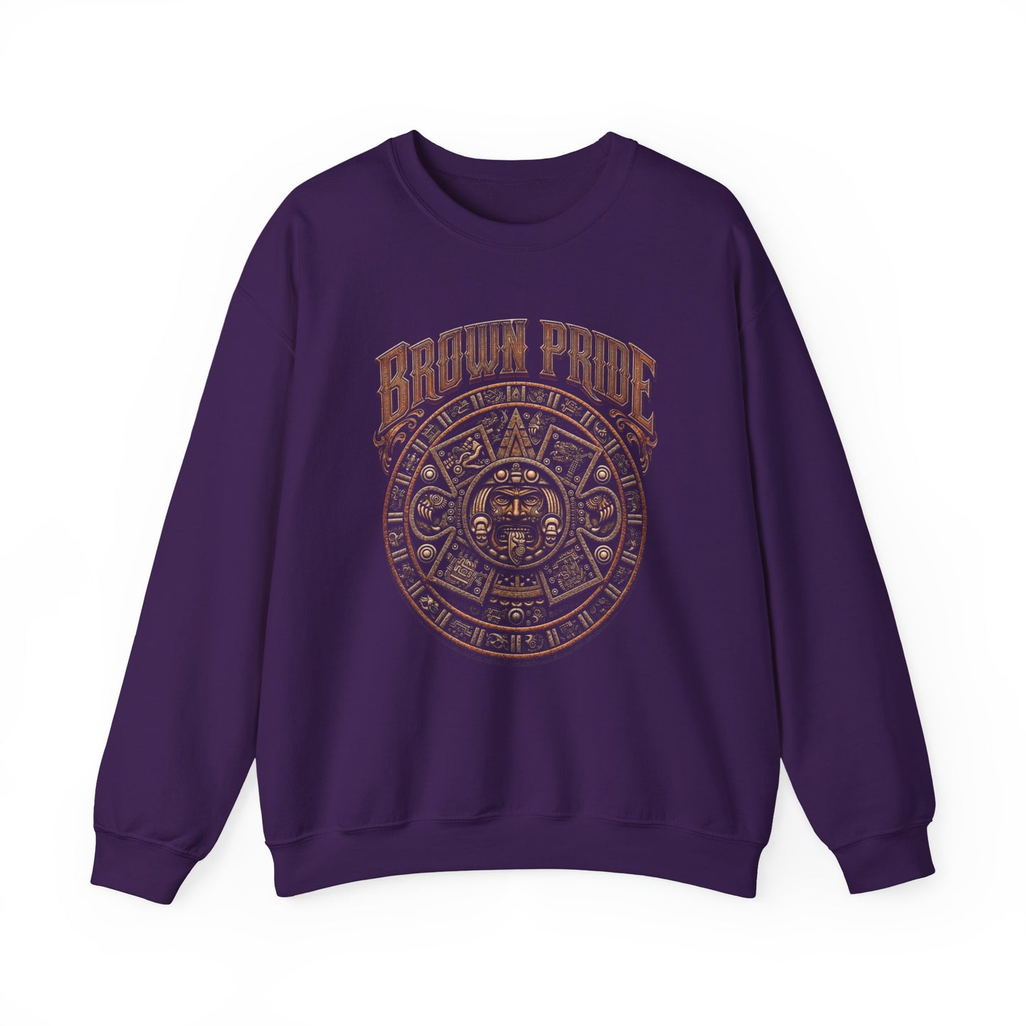 Brown Pride Aztec Sun Calendar Crewneck Sweatshirt | Mayan Calendar Design