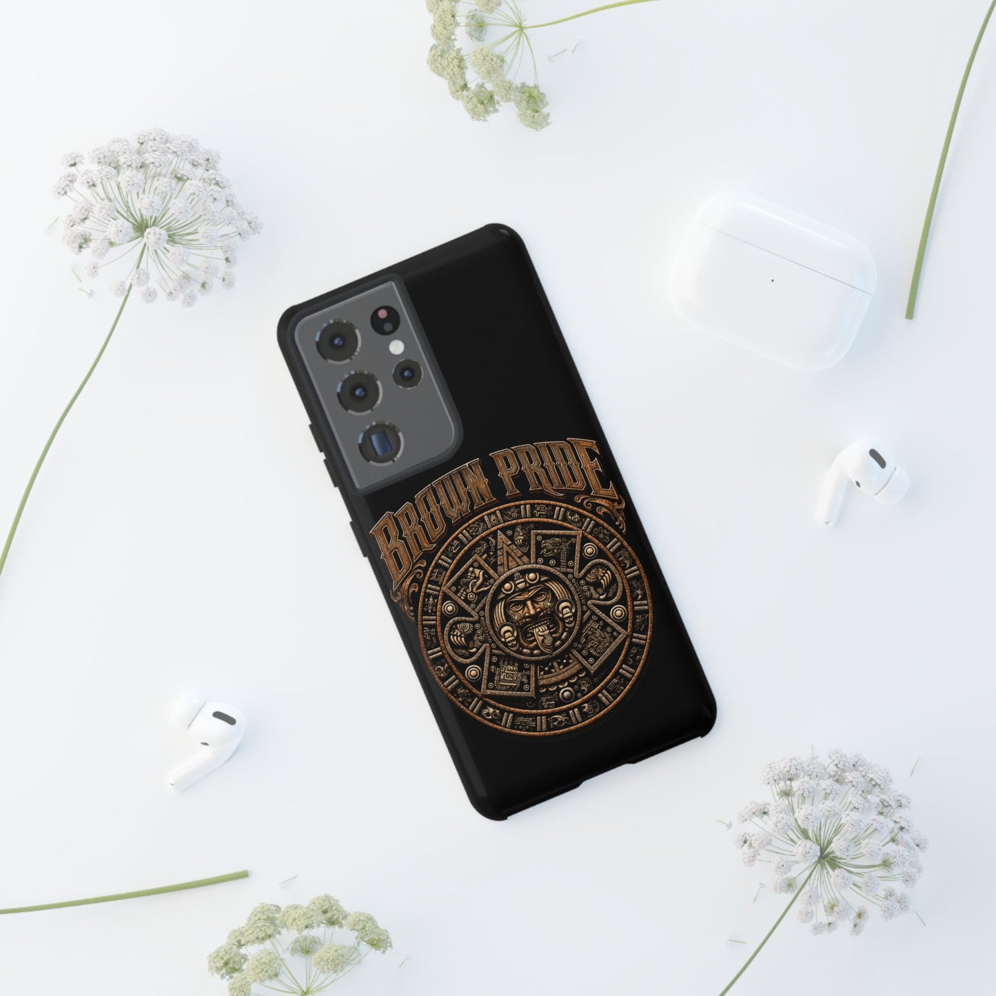 Brown Pride Aztec Calendar Illustration Phone Case | Protective Tough Case