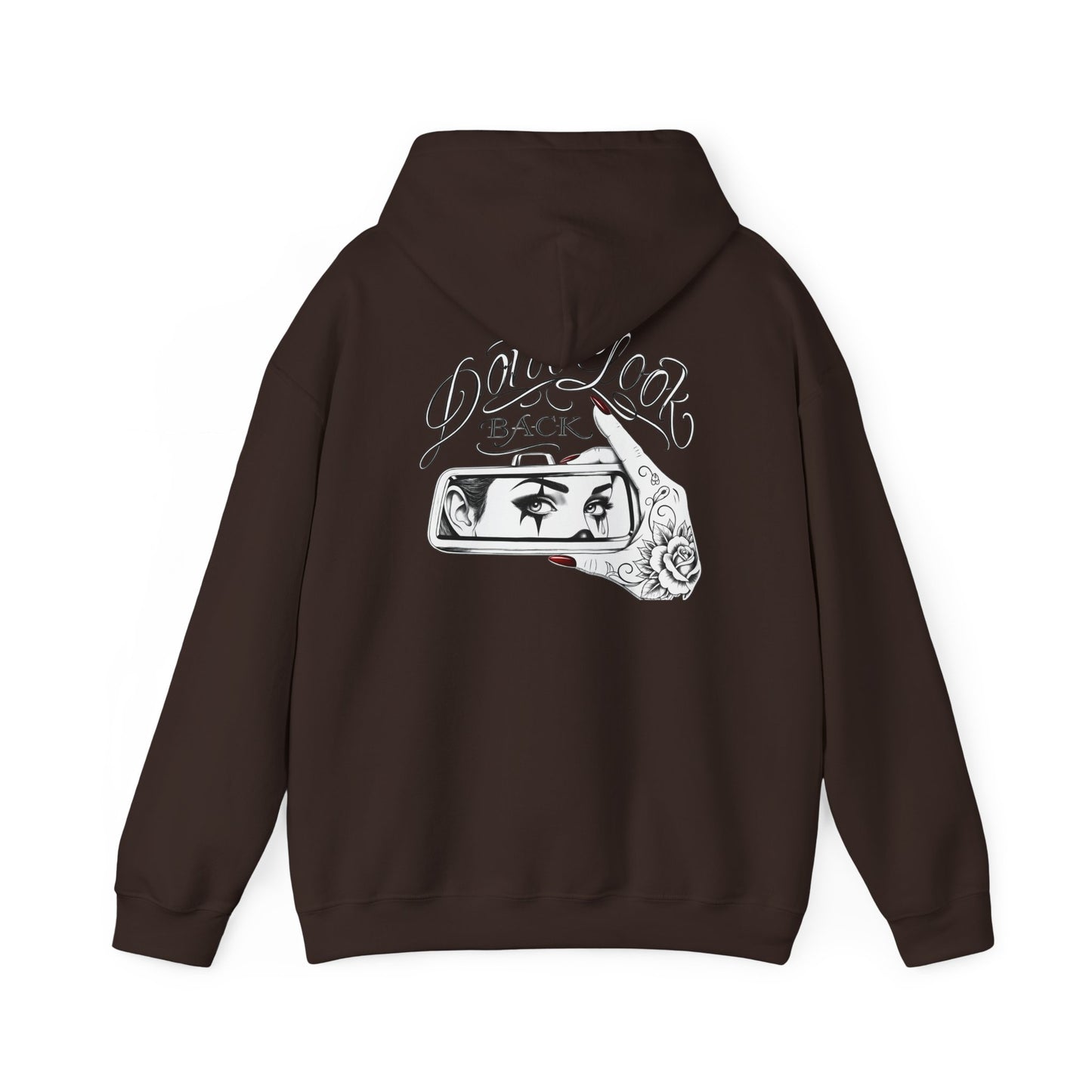 Don’t Look Back hoodie | Rearview Mirror Illustration, Rose Accent