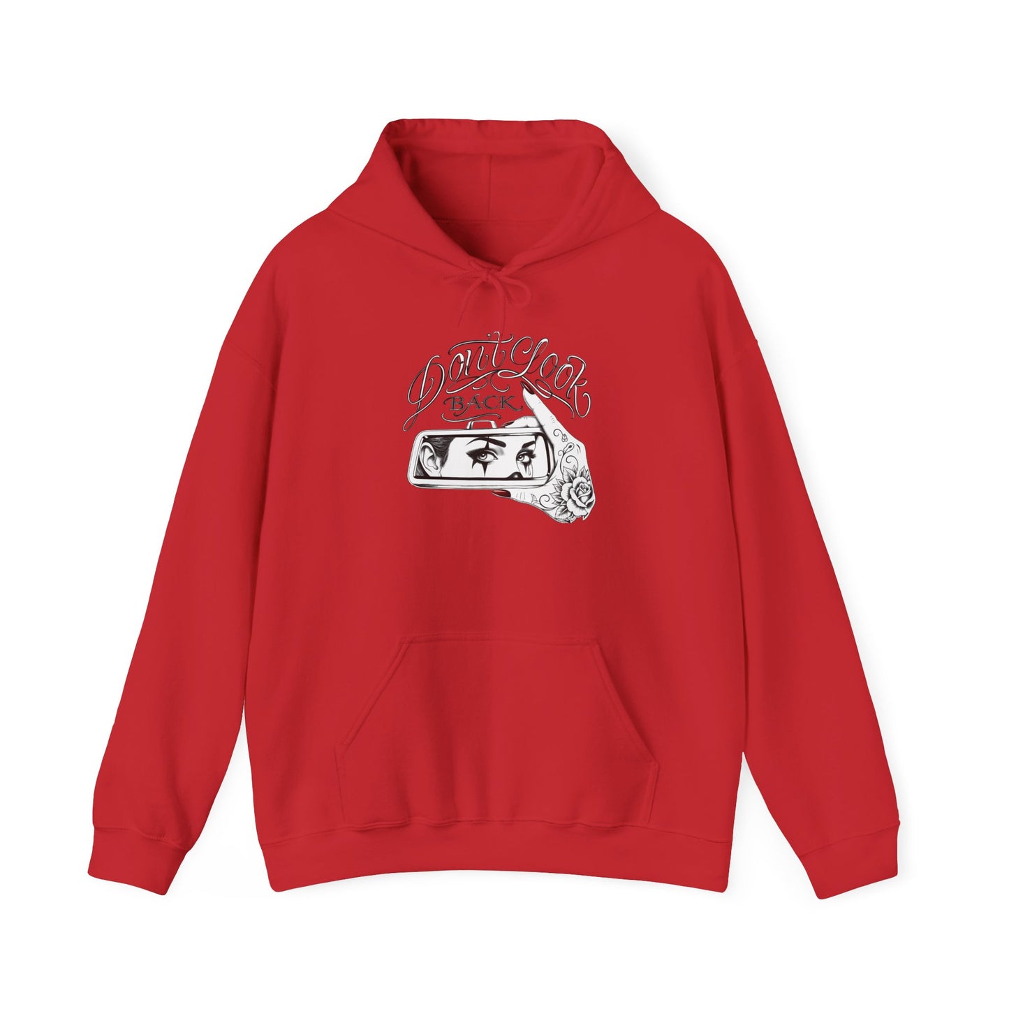 Don’t Look Back hoodie | Rearview Mirror Illustration, Rose Accent