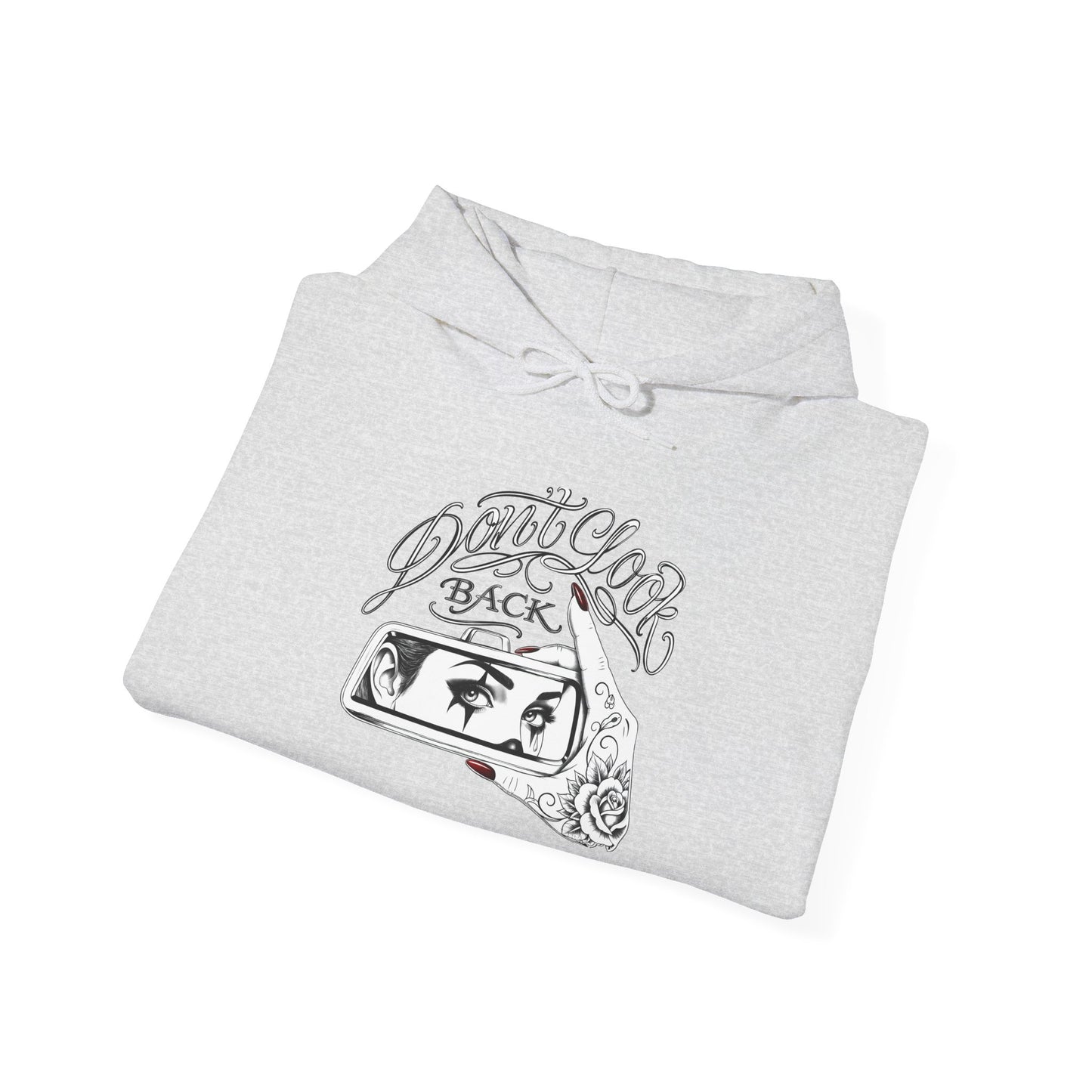Don’t Look Back hoodie | Rearview Mirror Illustration, Rose Accent