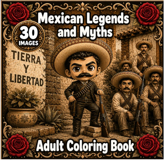 Mexican Legends and Myths Adult Coloring Book: Chibi-Style Coloring Pages Featuring La Llorona, El Cucuy, El Cadejo, La Lechuza, and Legendary Characters from Mexican Folklore