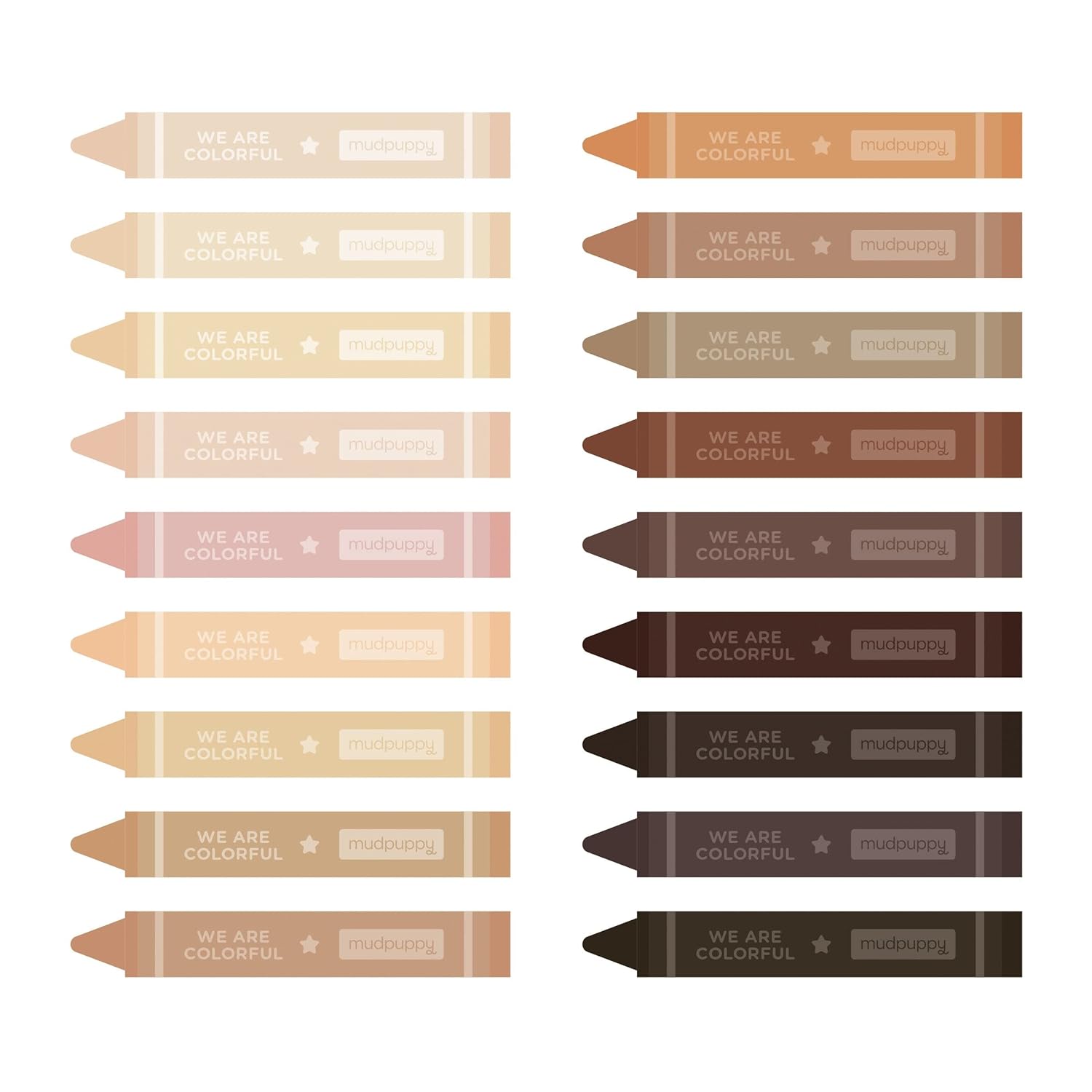 Mudpuppy We Are Colorful Skin Tone Crayon Set from, Includes 18 Crayons, Beyond Just Peach and Brown!