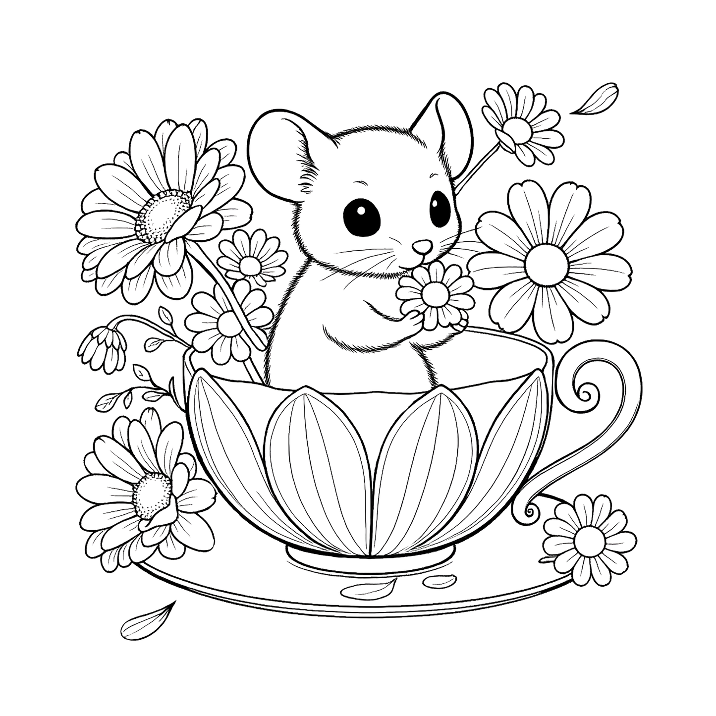 Paperback coloring book featuring adorable teacup mice and simple animal designs for relaxation and creativity.